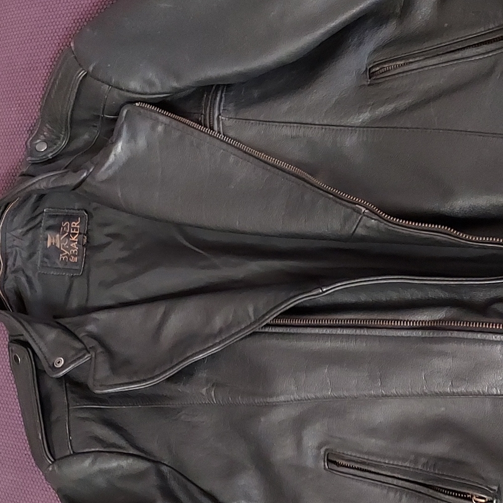 Mens black Thick Leather Motorcycle Jacket size 42 Byrnes & Baker - Picture 3 of 8